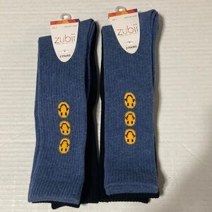 Zubii Kids Size 6 Smiley Face Socks 2 pair blue and 2 pair black- 4 pairs NWT